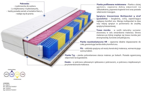 Materac Praga Molet Trawa Multipocket 70x215 cm